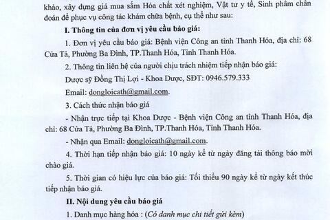 Bệnh viện FV88vin.com thông báo yêu cầu báo giá
